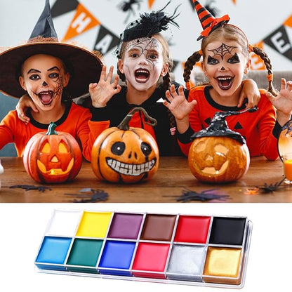 Face Paint Kit, Painting Palette with Brushes Body Paint Face Makeup Safe and Easy to Clean for Halloween Carnivals Cosplay Party Stage Performances (12 Colors + 10 Brushes)