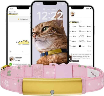 Health Tracker for Cats - Smart Cat Collar with Safety Breakaway Buckle for Indoor Cats, Wellness Alerts, Real-time Monitoring (Kimono (Sakura),L)