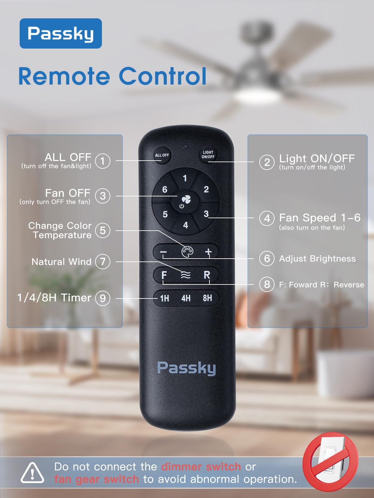 Passky Ceiling Fans With Lights, 52 Inch Nickel Ceiling Fan With Light And Remote Control, Reversible, Dimmable, 3Cct, Quiet, Ce