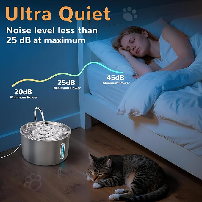 Cat Water Fountain Stainless Steel,135oz/4L,with Adjustable Pump & 3 Flow Modes, Ultra-Quiet Automatic Cat Dog Water Dispenser, Large Capacity Water Fountain for Cats,Dogs,Multiple Pets (1)