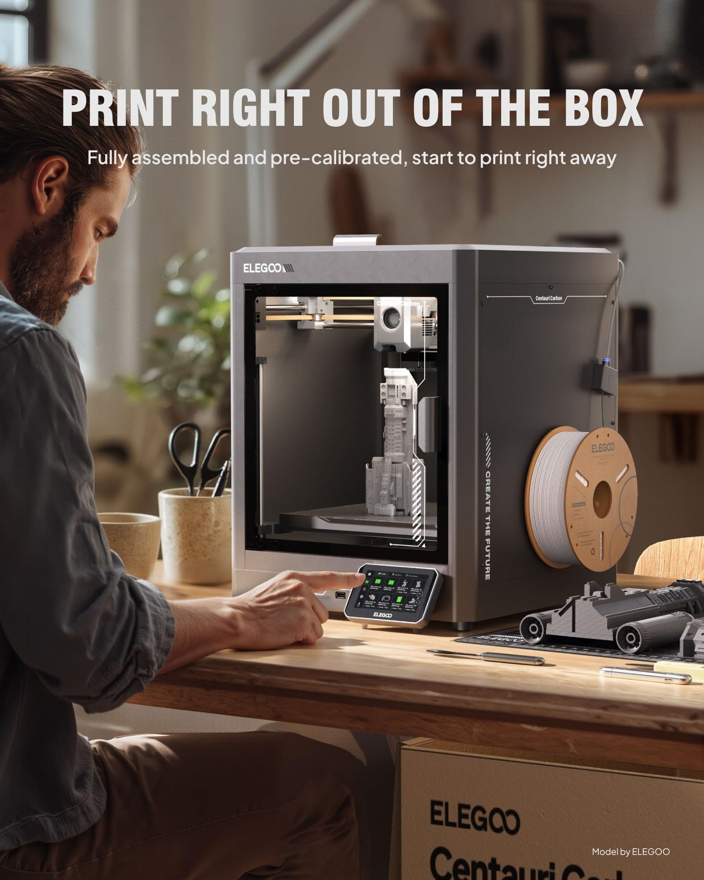 Elegoo Centauri Carbon 3D Printer, Corexy 500Mm/S High Speed Printing With Auto Calibration, 320C Nozzle And Built-In Camera, Re