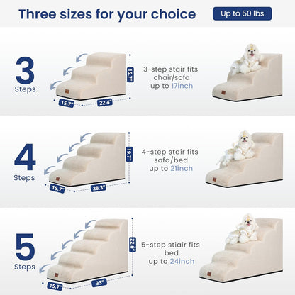 GoGoBunny Ramp Dog Stairs for High Beds 22.6" H, 5-Step Dog Slope Stairs with Durable Waterproof Fabric Cover, Pet Steps for Old Large Dogs Climbing, Non-Slip Sturdy Indoor Step, Beige