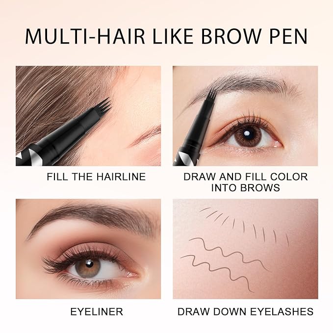 LAVONE Eyebrow Pen,2-IN-1 Dual-ended Waterproof Eyebrow Pencil,with 4 Tip Microblading Eyebrow Pen and Ultra-Precise Brow Pencil,Dual-ended Eyebrow Brush, for Natural Looking-Dark Brown