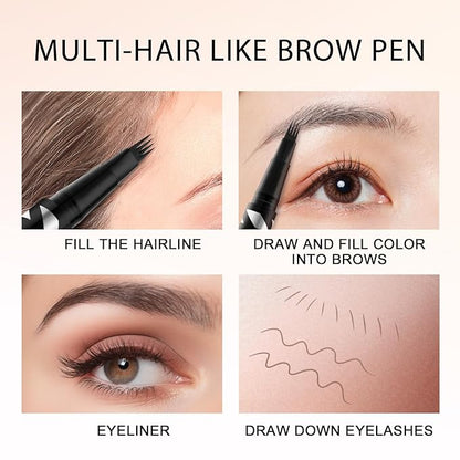 LAVONE Eyebrow Pen,2-IN-1 Dual-ended Waterproof Eyebrow Pencil,with 4 Tip Microblading Eyebrow Pen and Ultra-Precise Brow Pencil,Dual-ended Eyebrow Brush, for Natural Looking-Dark Brown