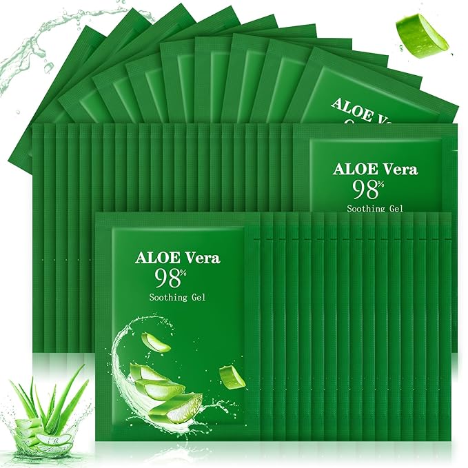 60 Pcs Travel Size Aloe Vera Gel 98% Organic After Sun Moisturizer for Face, Body, Soothing Hydrating Lotion Bulk for Winter Vacation, Guests Skin Care Gifts