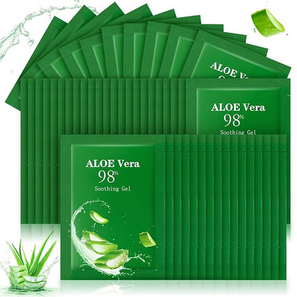 60 Pcs Travel Size Aloe Vera Gel 98% Organic After Sun Moisturizer for Face, Body, Soothing Hydrating Lotion Bulk for Winter Vacation, Guests Skin Care Gifts