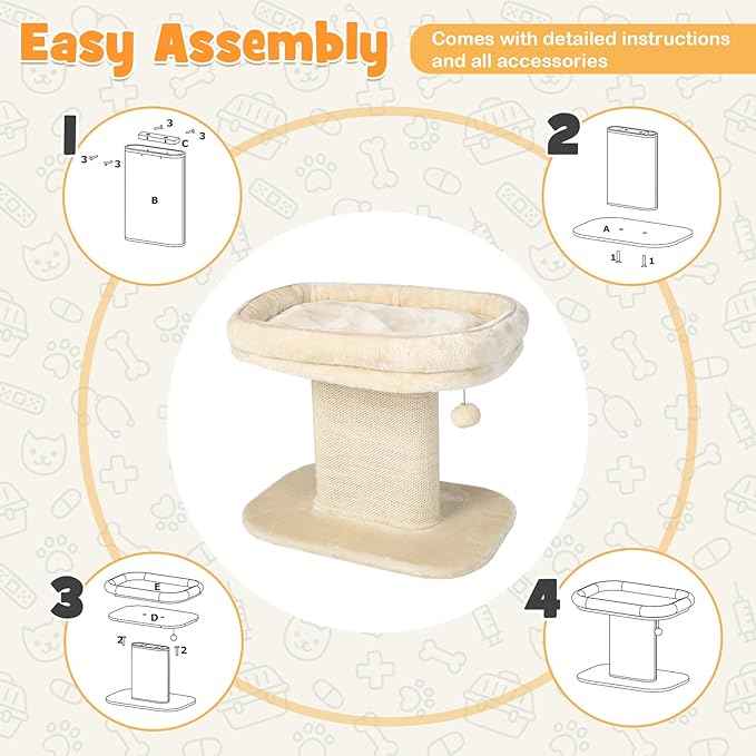 Tangkula Cat Tree for Indoor Cats, 2-Tier Cat Tower with Top Perch & Sisal Scratching Panel & Jingling Fur Ball Toy, Cozy Cat Bed with Scratching Post, Modern Small Kitten Activity Center (Beige)