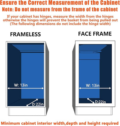 ROOMTEC Pull Out Cabinet Organizer, Cabinet Pull Out Shelves 12½" W x 21½" D, Heavy Duty Cabinet Drawers Slide Out Kitchen Cabinet Organizers Storage Shelf