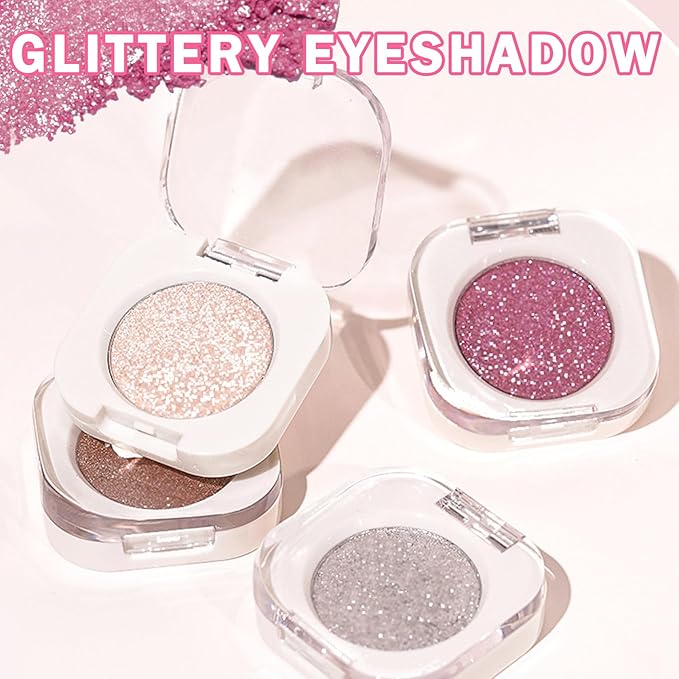 Glitter Eyeshadow Metallic Silver Single Eyeshadow,Ultra Fine Shimmer Eyeshadow Lightweight Sparkling Blendable Formula,Daily Multiuse Glossy Eyes Makeup (12 Cold Brew)