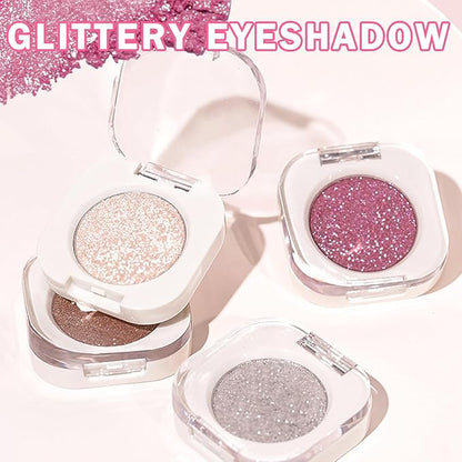 Glitter Eyeshadow Metallic Silver Single Eyeshadow,Ultra Fine Shimmer Eyeshadow Lightweight Sparkling Blendable Formula,Daily Multiuse Glossy Eyes Makeup (12 Cold Brew)