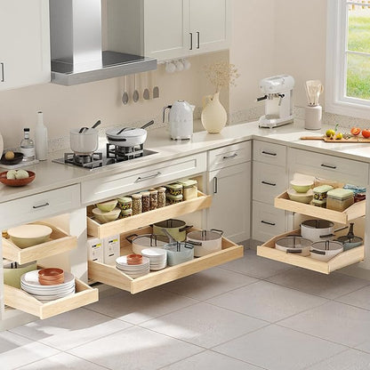 LOVMOR Pull Out Cabinet Organizer 22½”W x 21”D, Soft Close Slide Out Drawer Storage Shelves for Kitchen, Wood Cabinet Shelf Pull-Out Organizer Storage for Base Cabinet