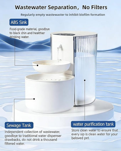 Wireless Cat Water Fountain No Filters, 3.5L Automatic Wastewater Separation Pet Water Fountains for Cats Indoor, Quiet Cat Dog Water Dispenser Rechargeable Kitty Drinking Fountains - for Pets