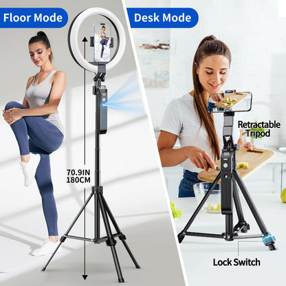 Upgraded Auto Face Tracking Tripod 360 Rotation With Stand, 10 Rgb Ring Light Phone Tripod & Selfie Stick With Remote And Gestur