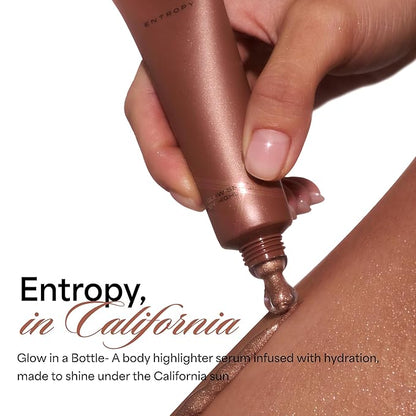 ENTROPY MAKEUP Glow Serum Body Highlighter, 75% Water-Rich Serum with Skincare Ingrediants, Buildable Radiance, Silky Lightweight for Face & Body, Soft Golden Beige Bronzer, Honey Lit