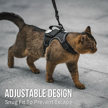 OneTigris Cat Harness and Leash - Escape Proof Soft Adjustable Kitten Harness, Breathable, Comfortable, Durable Water-Resistant Tactical Vest with Reflective Strips and Pocket for Cat Tracker