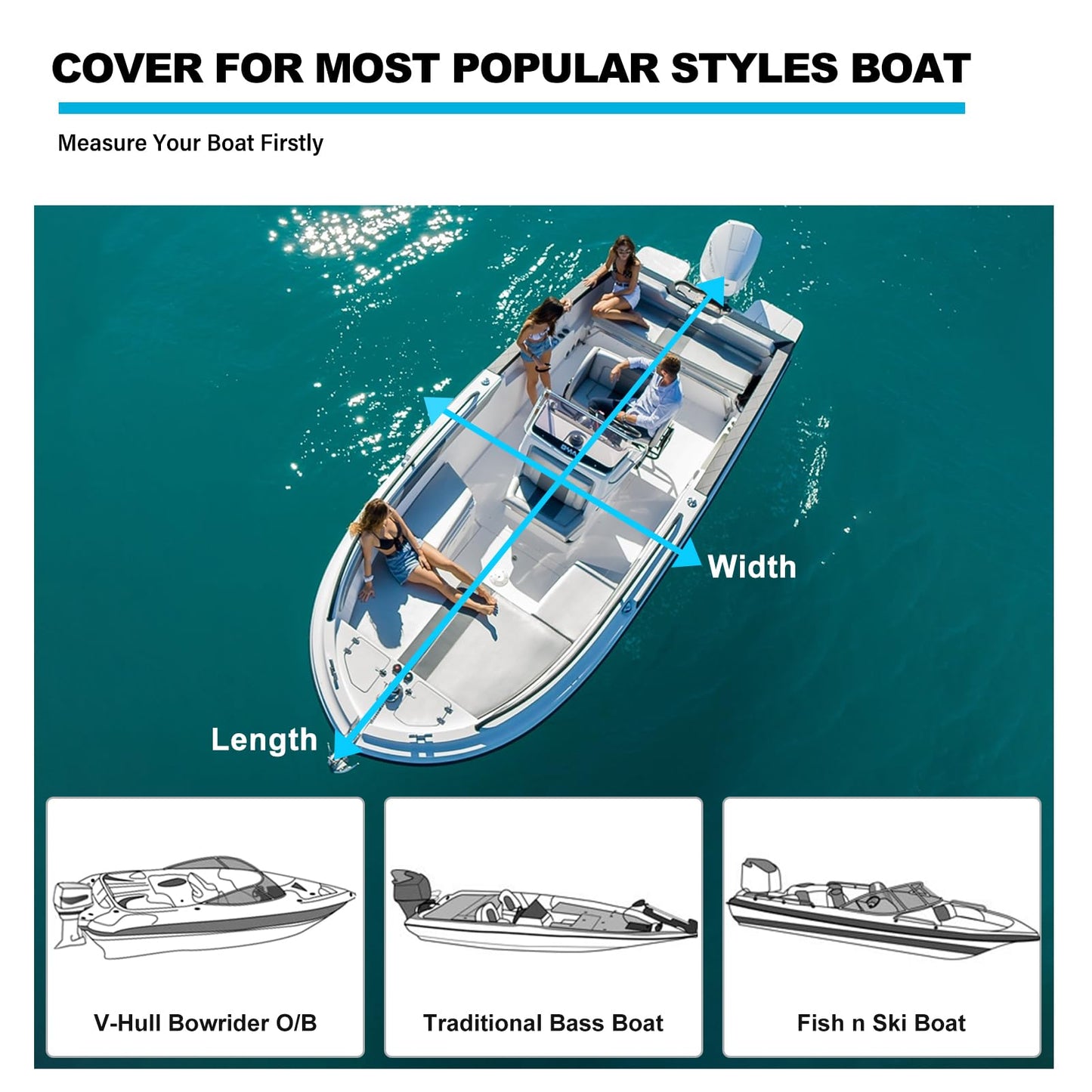 Boatpro Trailerable Boat Cover 16-18ft with Outboard Motor Cover, 900D Marine Canvas Waterproof & UV-Proof Heavy Duty Boat Covers for 16 feet 17ft 18' Foot V-Hull Bass Boat Runabout Boat, Gray