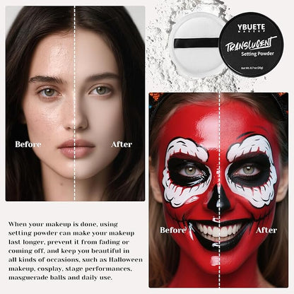 Red White Blue Face Body Paint Stick Set with Translucent Setting Powder and Sponges, Full Coverage Face Painting for 4th of July Pride Independence Day or America's Patriotic Veterans Events