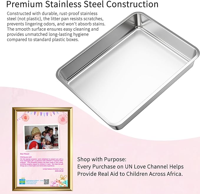 RIZZARI Stainless Steel Cat Box: Spacious Black Enclosed Top-Entry - Teflon Coated Pan Resists Sticking - Reduces Tracking & Odor - Leakproof & Easy to Clean - Fits Large Cats in Living Room Garage