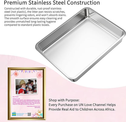 RIZZARI Stainless Steel Cat Box: Spacious Black Enclosed Top-Entry - Teflon Coated Pan Resists Sticking - Reduces Tracking & Odor - Leakproof & Easy to Clean - Fits Large Cats in Living Room Garage