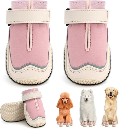 Hcpet Dog Boots for Large Dogs, Dog Shoes for Hot Pavement Winter Snow, Paw Protector Dog Booties Designed for Comfort and Breathability, Outdoor Booties for Small Medium Dogs for Hiking Pink Size 2
