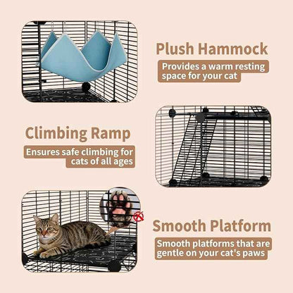 Large Cat Cage Indoor: Enclosed Cat Enclosure DIY Pet Playpen Detachable Metal Wire Kennel Sturdy Crate with Hammock for Cats Kitten