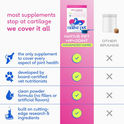 Native Pet Advanced Care - Hip & Joint Supplement for Dogs - Supports Joints, Cartilage, Muscles & Anti-Inflammatory with HMB, UC-II Collagen, Green Lipped Mussel & Hyaluronic Acid - 60 Scoops