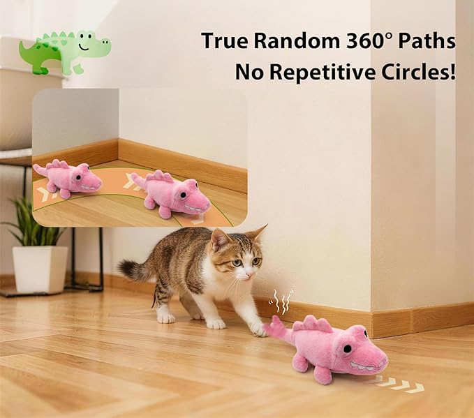 Interactive Cat Toys for Indoor Cats – Auto Moving Alligator with 360° Random Movement & Tail Wagging, Rechargeable Cat Exercise Toy with Catnip, Self-Play Fun for Bored Adult Cats-Pink