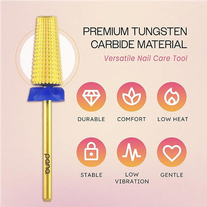 PANA 3/32" Shank 5-in-1 Nail Carbide Bit - (Triple Coarse - Medium Grit, Gold) - Two Way Rotate use for Both Left and Right Handed Fast Remove Acrylic or Hard Gel