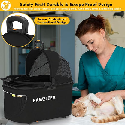 PAWZIDEA Portable Small Dog Crate for Car Travel, Enclosed Pet Car Seat for Small/Medium Dogs & Cats up 33 lb, Reversible No-Zip Canopy, Soft-Sided Pet Carrier Basket, Foldable Dog Kennel, Metal Frame