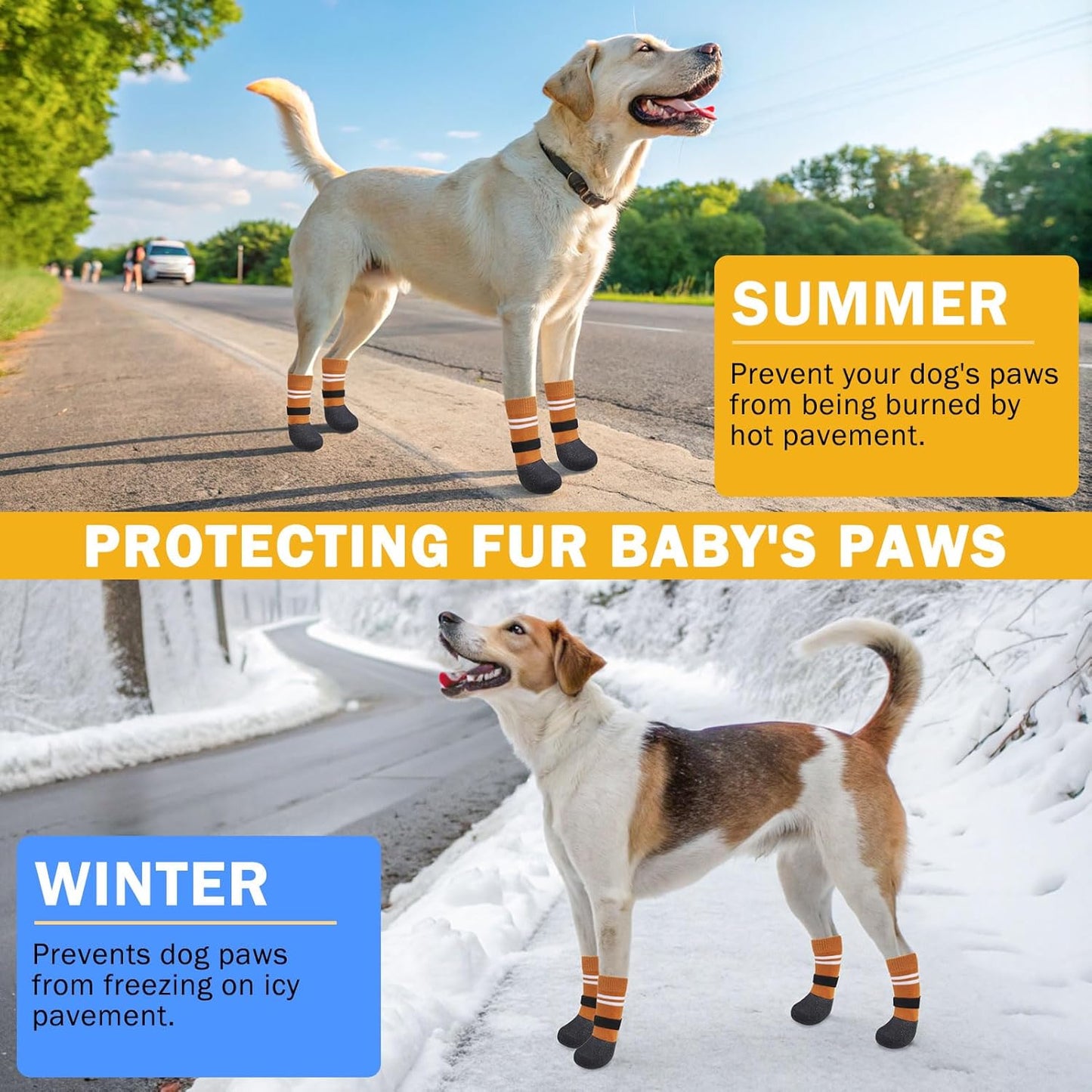 SCENEREAL Anti Slip Dog Boots & Paw Protectors for Hardwood Floor, Extended Dog Socks to Prevent Licking Paws, Waterproof Pet Snow Rain Shoe for Winter Large Senior Dogs, Khaki L