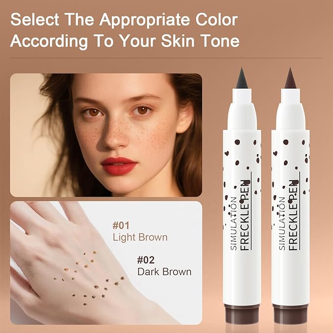 Freckle Pen, Natural Lifelike Faux Freckles Makeup Pen, Waterproof & Quick Dry, Soft Dot Spot Professional Faux Freckles, Create Magic Freckle Makeup (Light Brown)
