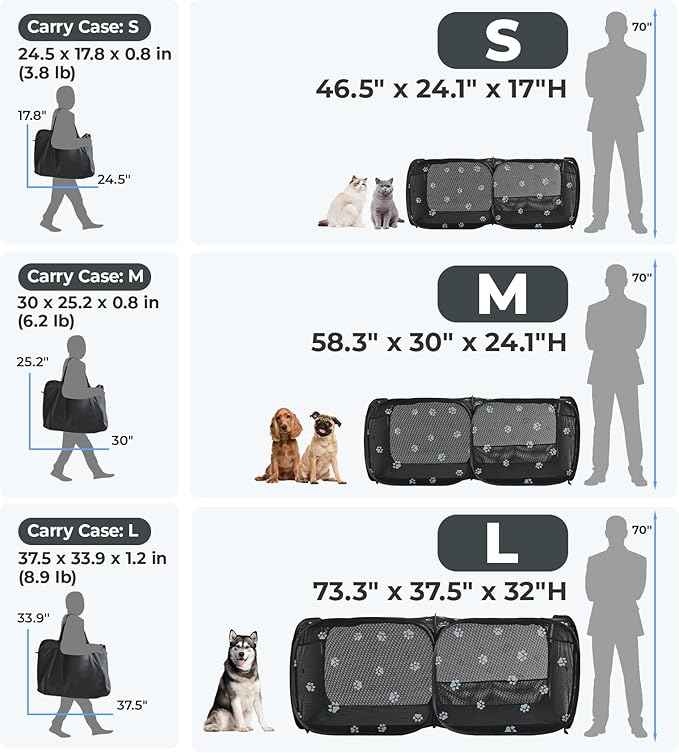 2-in-1 Dog Playpen 58''Pop Up Cat Pet Playpen, Assembly-Free Indoor Outdoor Kitten Enclosure, Breathable Cat Cage Portable Puppy Tent Crates,Spacious Kennel for Small Animals, No Confinement Feel(M)