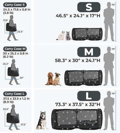 2-in-1 Dog Playpen 58''Pop Up Cat Pet Playpen, Assembly-Free Indoor Outdoor Kitten Enclosure, Breathable Cat Cage Portable Puppy Tent Crates,Spacious Kennel for Small Animals, No Confinement Feel(M)