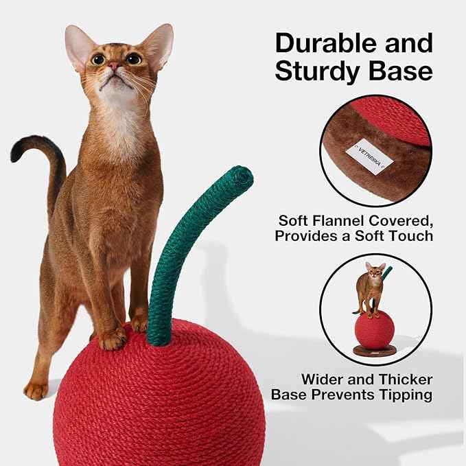VETRESKA Cherry Cat Scratching Post, 22.64" Tall Cat Scratcher with Jute Rope Ball, Vertical Cat Scratch Post Claw Scratchers for Indoor Cats, Kitten Supplies