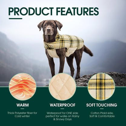 Kuoser Warm Dog Coat, Waterproof Dog Jacket for Extra Large Dogs, Adjustable Durable XL Doggie Winter Coat Reversible Cozy Puppy Cold Weather Apparel from Small to Large Breed, Yellow XL