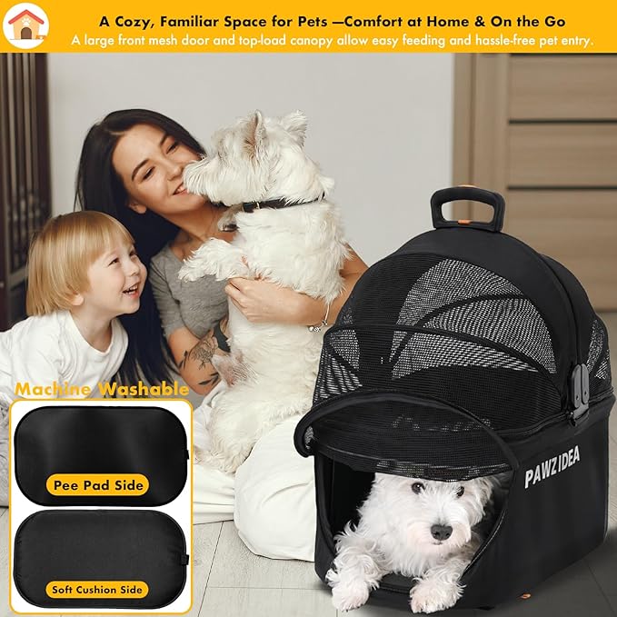 PAWZIDEA Portable Small Dog Crate for Car Travel, Enclosed Pet Car Seat for Small/Medium Dogs & Cats up 33 lb, Reversible No-Zip Canopy, Soft-Sided Pet Carrier Basket, Foldable Dog Kennel, Metal Frame