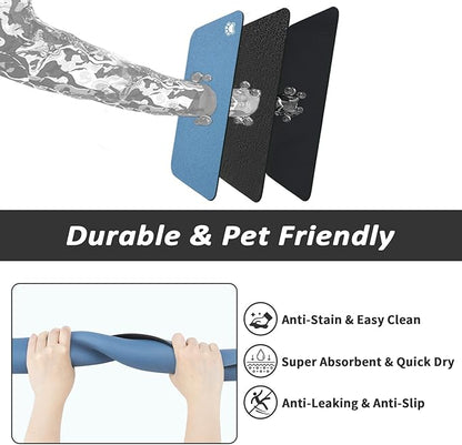 Dog Food Mat - Absorbent Cat Mat for Food and Water, No Stains Pet Feeding Bowl Mat, Easy to Clean Pet Placemats, Quick Dry Dog Water Dispenser Mat for Messy Drinkers | Paw Blue 18"x28"