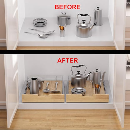 Pull Out Cabinet Organizer,Heavy-Duty Slide Out Shelf, Wood And Wire Basket, Pull Out Drawer for for Kitchen Under Sink Space, Pantry, Bathroom (20 * 21 WM)