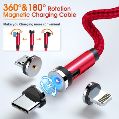 5-Pack Magnetic Charging Cable [3/3/6/10/10Ft] 3 In 1 Magnetic Phone Charger 360&180 Rotating Cable With Led Light Nylon Braided
