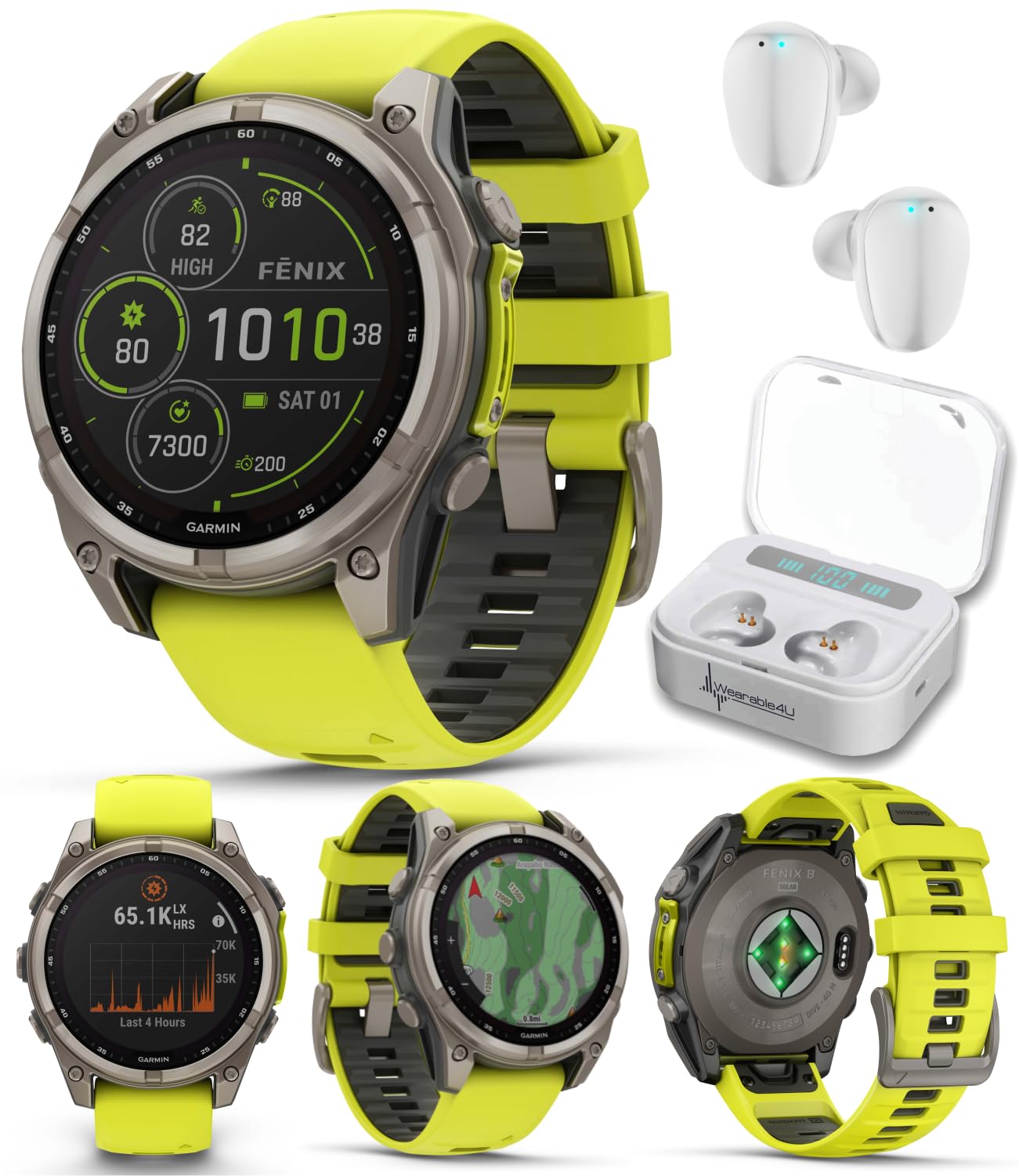 Garmin Fenix 8 - 47 Mm, Multisport Gps Smartwatch, Solar, Sapphire, Titanium With Amp Yellow/Graphite Silicone, Built-In Led Fla