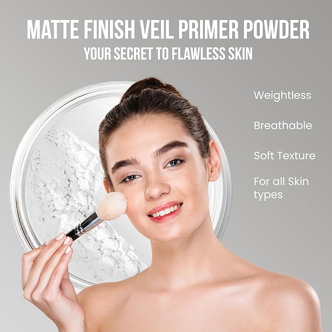 6pc FULL SIZE KIT KABUKI & KABAGGIE Tote Mineral Makeup Set Matte Foundation Bare Face Sheer Powder Cover (Light)