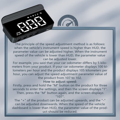 Liiiyuan M1 White Windshield Projection Heads Up Display, Digital GPS Speedometer with Speed, Travel Direction Function, and Overspeed Alarm, Fatigue Driving Alarm， Suitable for All Vehicles