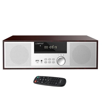LONPOO Stereo Shelf System LP-816, Vintage CD Player, 40W RMS, Bluetooth, FM Radio, USB, Aux-in, Silver