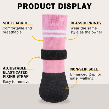 SCENEREAL Anti Slip Dog Boots & Paw Protectors for Hardwood Floor, Extended Dog Socks to Prevent Licking Paws, Waterproof Pet Snow Rain Shoe for Winter Large Senior Dogs, Pink L
