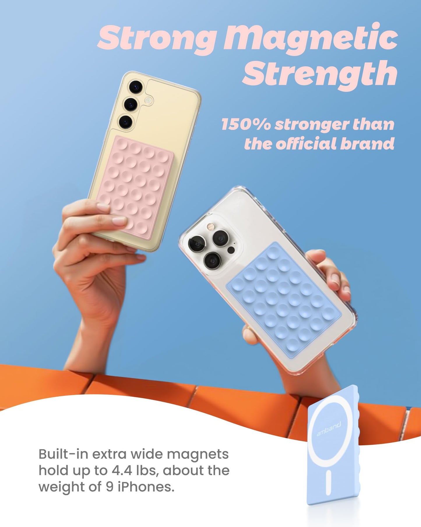 Amband Silicone Sticky Phone Grip With Adapter Sticker For Magsafe, Hands-Free Suction Mount Double Sided Mag Safe Accessories F