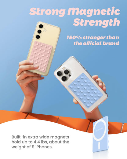 Amband Silicone Sticky Phone Grip With Adapter Sticker For Magsafe, Hands-Free Suction Mount Double Sided Mag Safe Accessories F