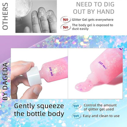 DAGEDA Body Glitter Gel, Face Glitters Body Gel Sequins Shimmer Liquid Eyeshadow, Chunky Glitter for Face Hair Nails, Holographic Cosmetic Laser Powder Festival Glitter Makeup 1.7oz (Light Pink)