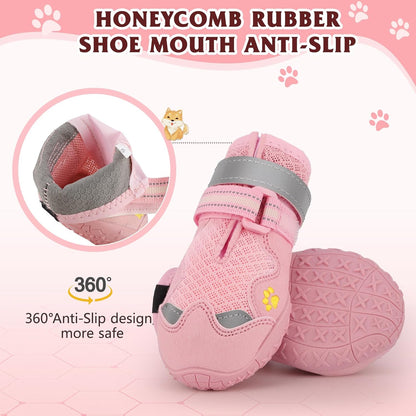 Dog Shoes for Large Medium Small Dog, Mesh Breathable Dog Shoes for Hot Pavement, Anti-Slip Dogs Boots Paw Protectors with Reflective for Outdoor Walking Indoor Hardfloors (Size 1)
