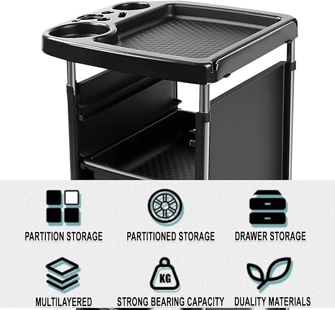 Salon Trolley Cart with Wheels & 5 Drawers, Salon Rolling Stations for Hair Stylist,Hairstylist for Beauty Tattoo Hairdressing Beauty Equipment, Black (T28-5DRAWER)