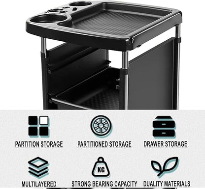 Salon Trolley Cart with Wheels & 5 Drawers, Salon Rolling Stations for Hair Stylist,Hairstylist for Beauty Tattoo Hairdressing Beauty Equipment, Black (T28-5DRAWER)